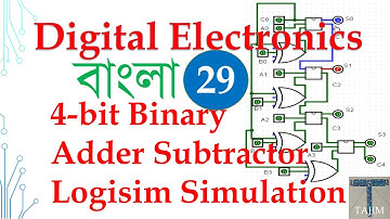 Digital Electronics Bangla 29 | 4-bit Binary Adder Subtractor | Logisim Simulation LAB | Tajim