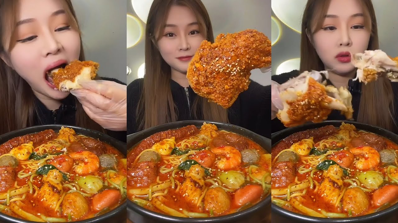 ASMR Mukbang Ayam Goreng Richeese Yummy Campur Makanan Korean Food Spicy Pedas Gila Makecoh