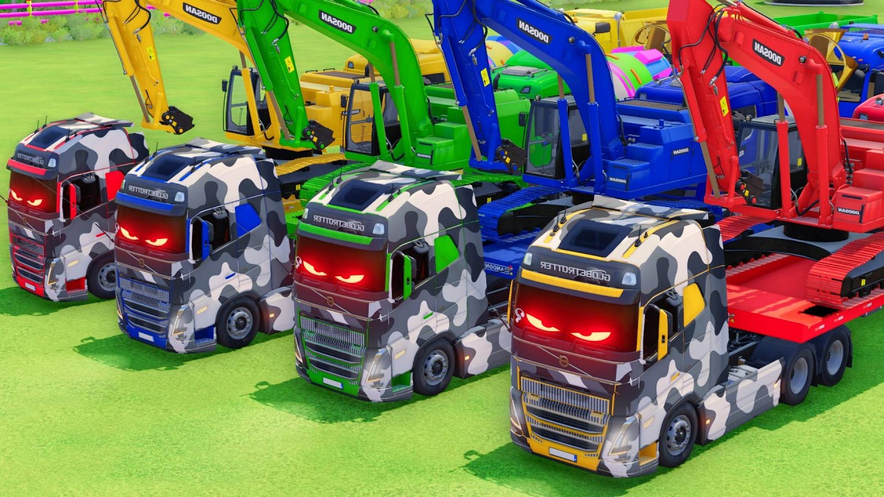 Flatbed Trailer McQueen Transportation with Truck - Speedbumps vs Cars vs Train - BeamNG.Drive #98