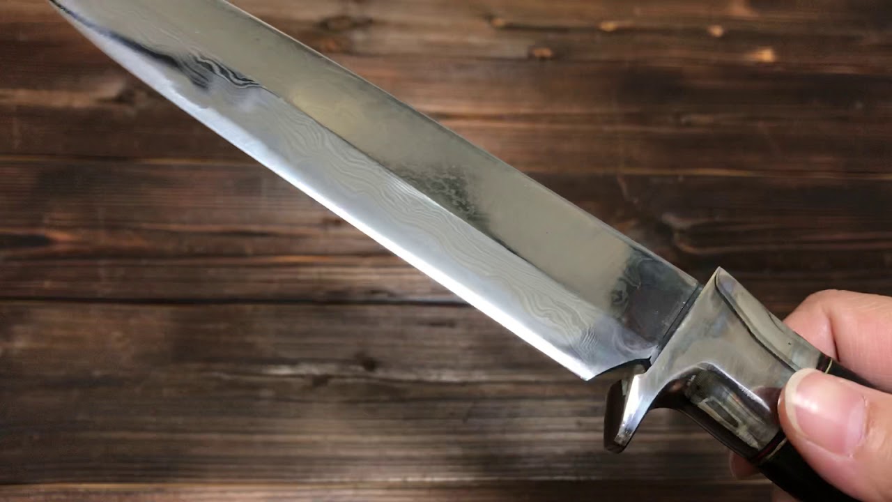 影浦 賢】作 剣鉈 190mm 両刃 ダマスカス 革鞘付き - 伝統の打刃物をお 
