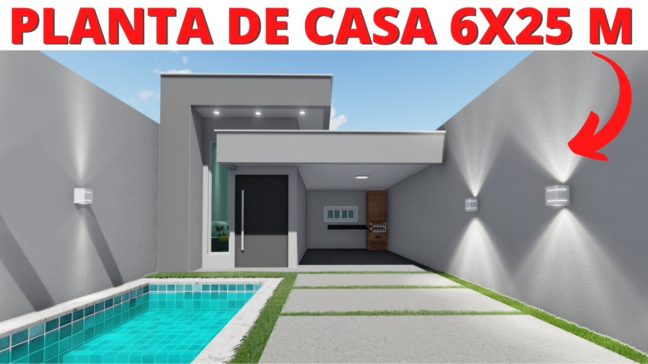 Planta de casa com 03 quartos e piscina 6x25 metros youtube