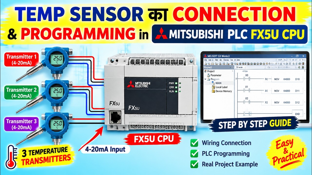 Temperature Sensor Connection & Programming in Mitsubishi FX5U PLC | 3 ...