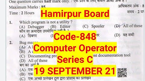 Computer Operator Code-848 Question Paper Solved Series-C  HPSSC 19Sept21 #computeroperator #hpssc
