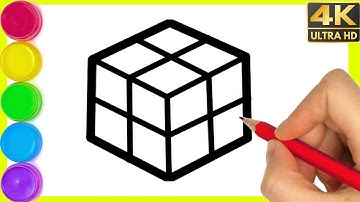 How to draw easy 3D Rubik Cube Drawing step by step || Beautiful Rubik Colour drawing for beginners