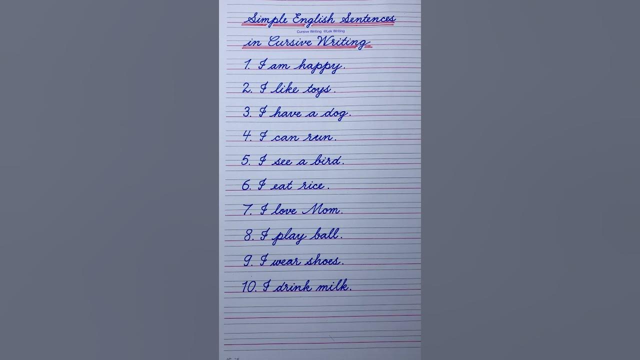 Simple English sentences starting with “I" in cursive writing | English cursive handwriting practice