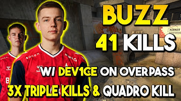 Buzz 41Kills w/ dev1ce on Overpass - 3x Triple Kills & QUADRO KILL - FACEIT PREMIUM - Aug 22, 2023