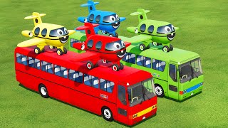 BUS OF COLORS! TRANSPORT AIR PLANE TRACTORS WITH BIG BUS & SMALLEST CARS - Farming Simulator 22