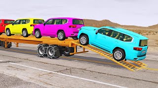 Flatbed Trailer new Toyota Cars Transportation with Truck - Pothole vs Car #095 - BeamNG.Drive