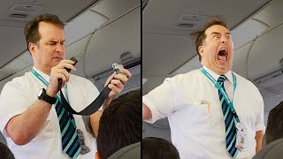 Flight attendant taking safety instructions to a new level