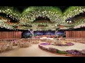 Earthy style wedding decor with extraordinary ceiling design and crystal elements