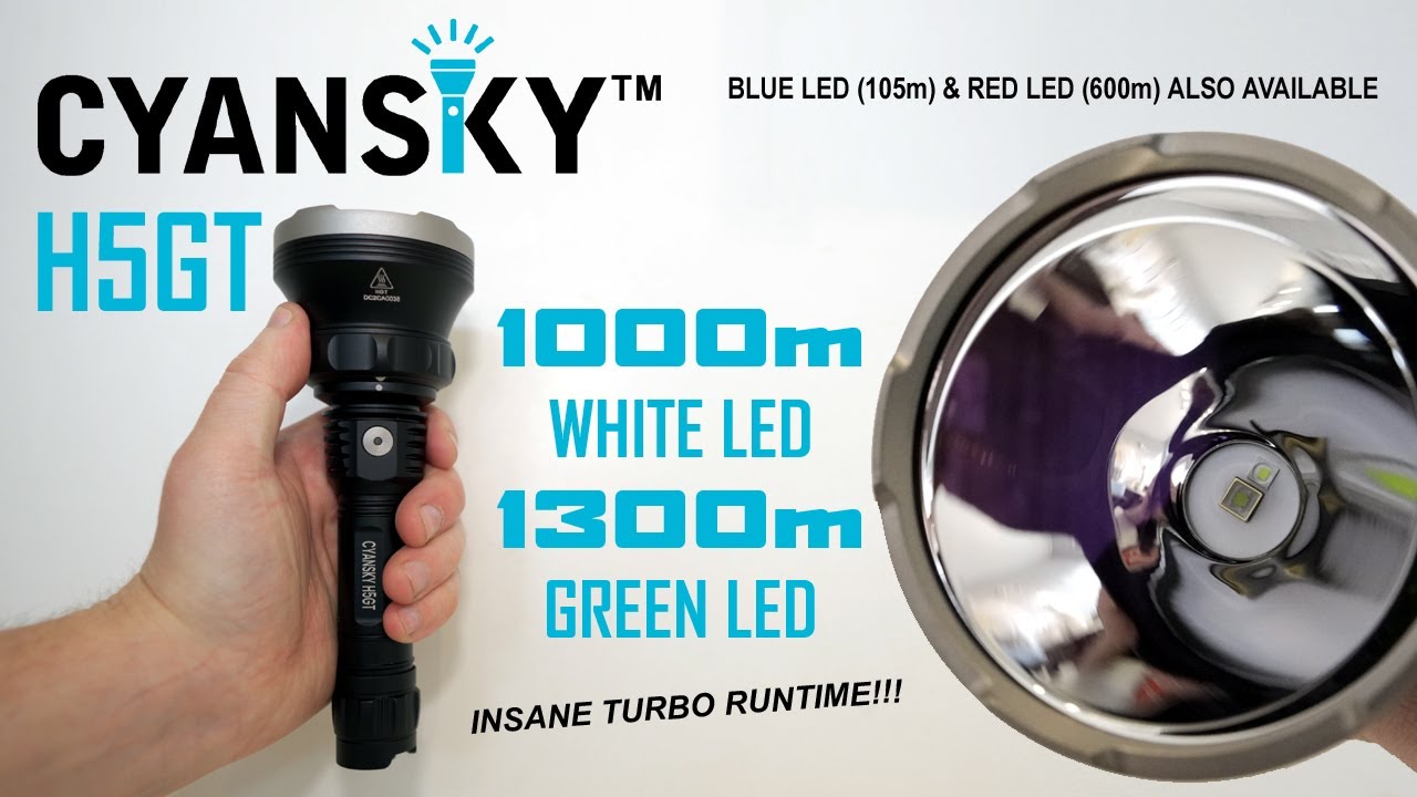 Operazioni Speciali - Torcia Ricaricabile Cyansky H5GT Led Bianco 2000  Lumens 1000 metri e Led colore Rosso o Verde o Blu