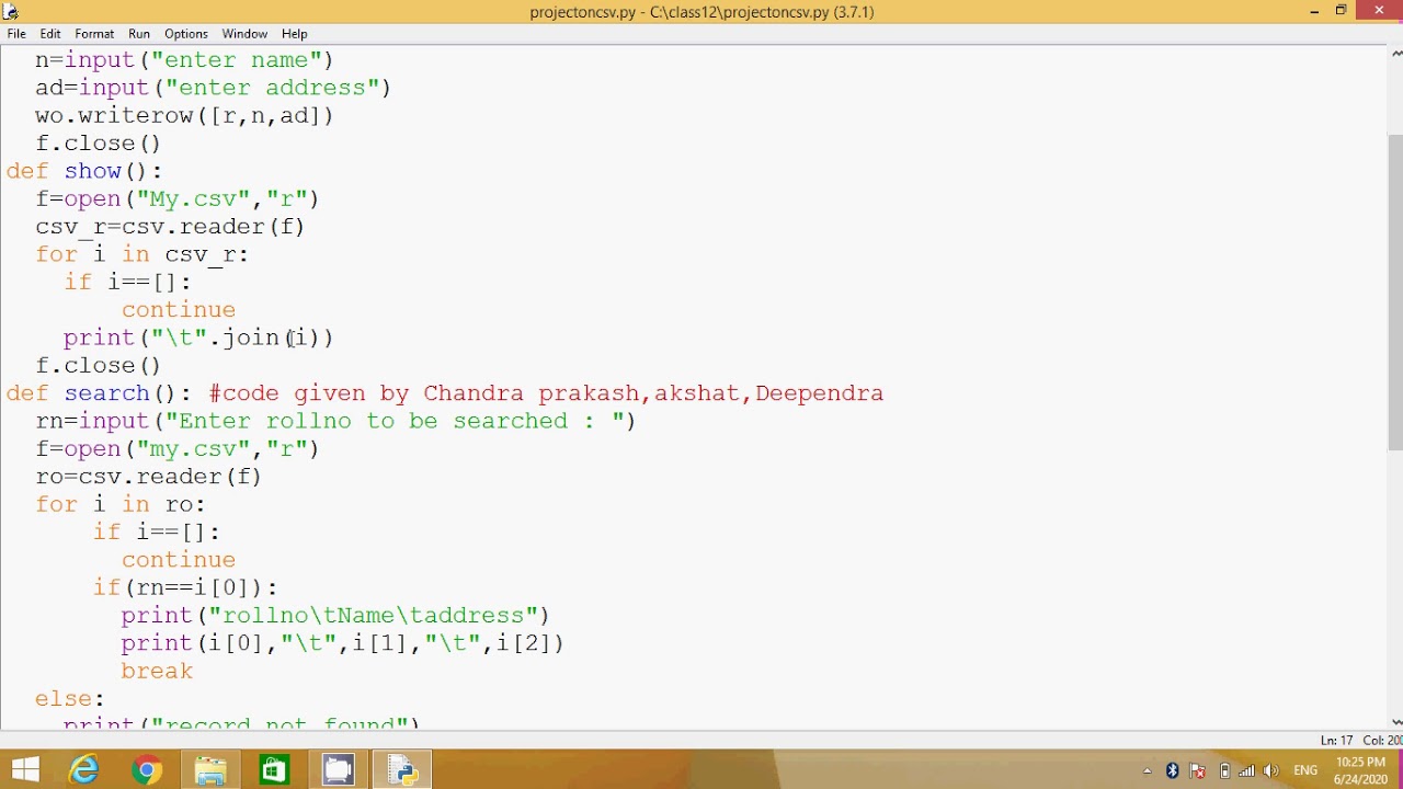 PROJECT ON PYTHON WITH CSV BASED ON STUDENT GIVEN CODE PART-1 - YouTube