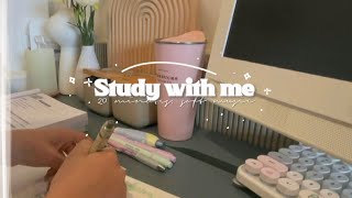 study with me real-time :  💌 20 mins , soft music , note taking , fire crackling ˚ ✧ screenshot 1