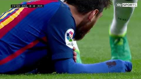 Lionel Messi was left with a blooded mouth after a clash with Real Madrid