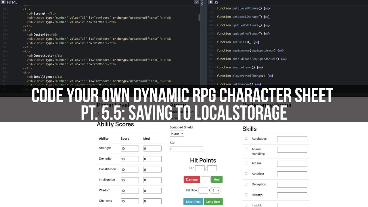 How to Code a Dynamic RPG Character Sheet Pt. 5 - Saving and Loading Pt 1 of 2