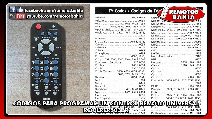 Y CÓDIGOS PARA CONTROL REMOTO RCA LRCR503BR RCR503B RCU503B USER GUIDE CODE LIST - YouTube