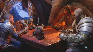 Kratos, Atreus, Brok, Sindri & Tyr Eating Sausages Together Scene  God of War: Ragnarök