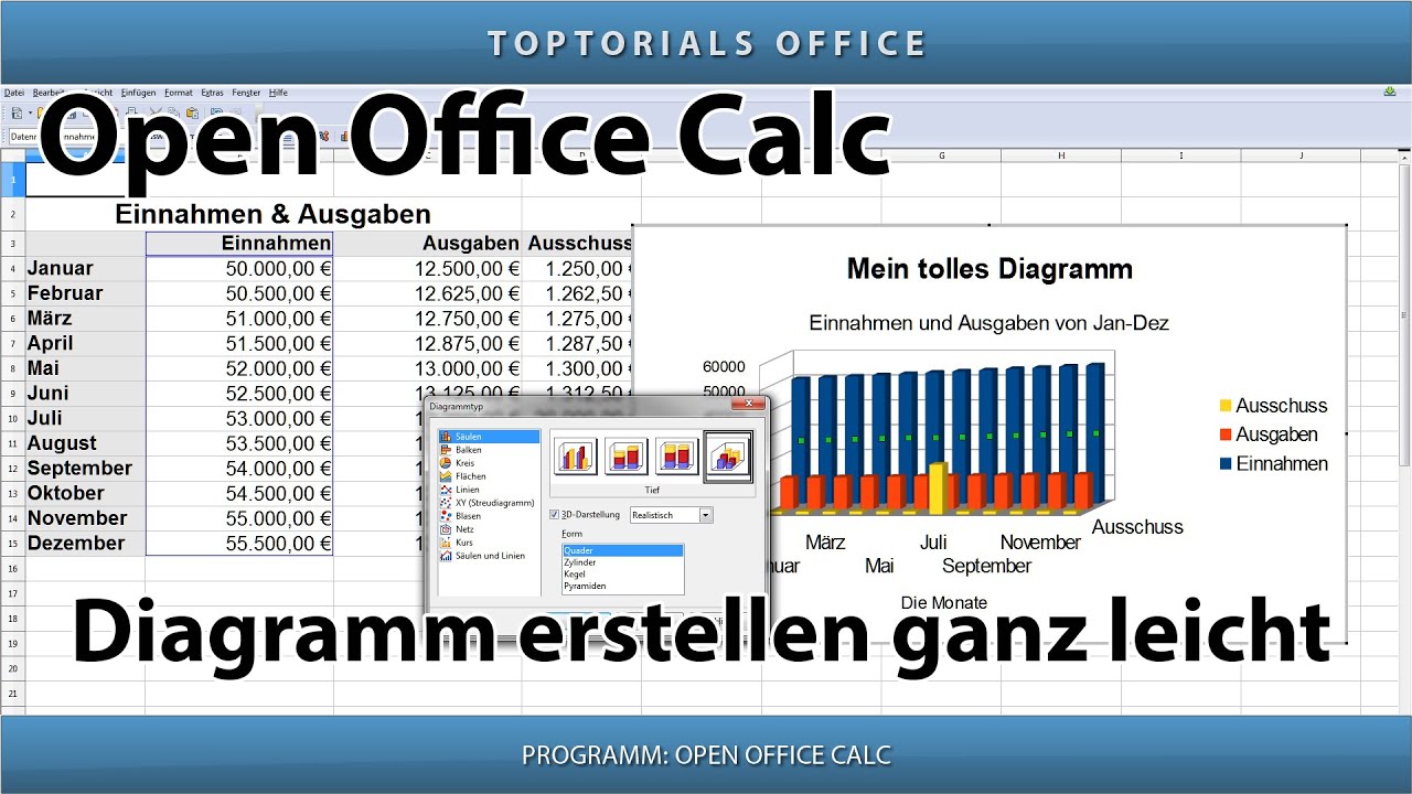 Diagramm Erstellen Ganz Leicht Balkendiagramm Kreisdiagramm Openoffice Calc Youtube