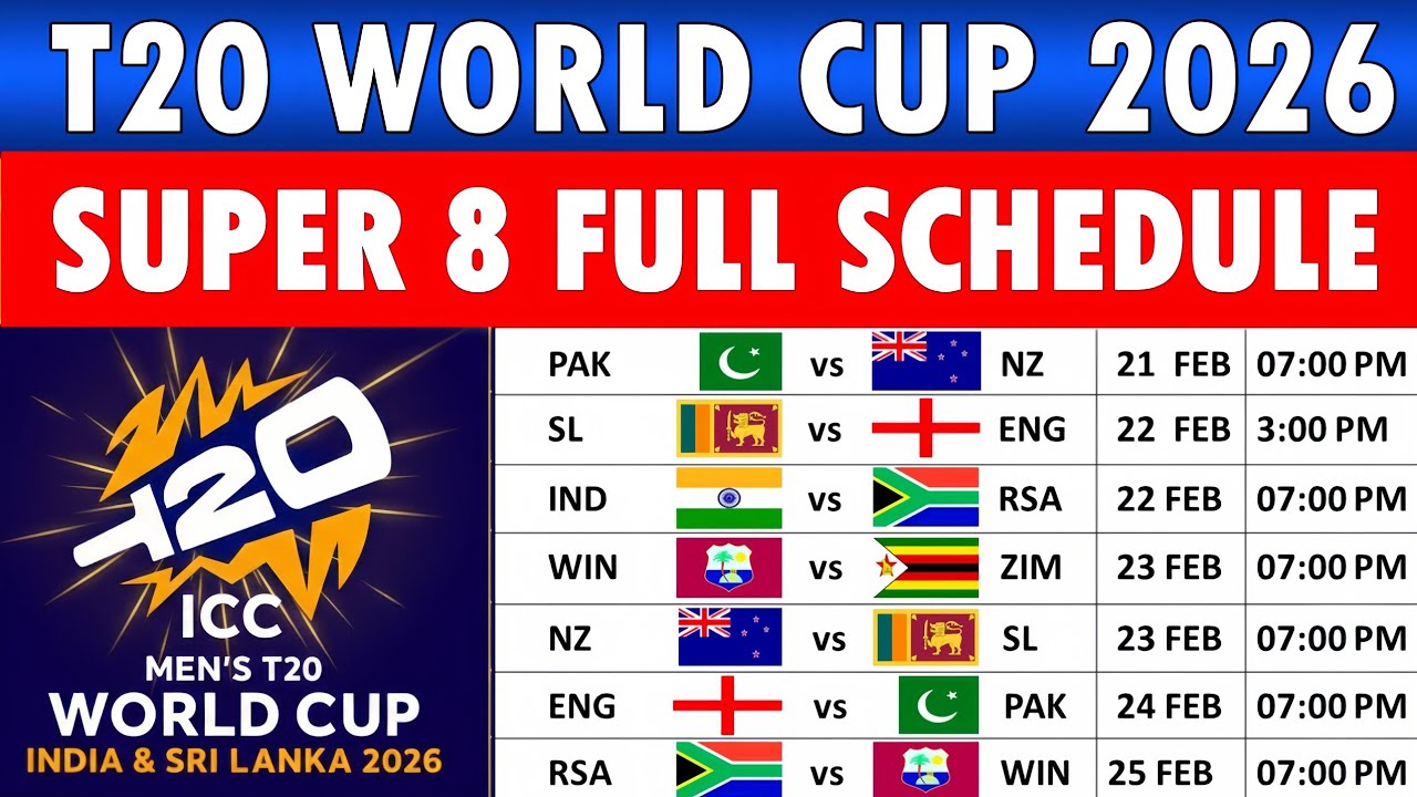 ICC T20 World Cup 2026 Super 8 Full Schedule |Pakistan Super 8 Matches ...