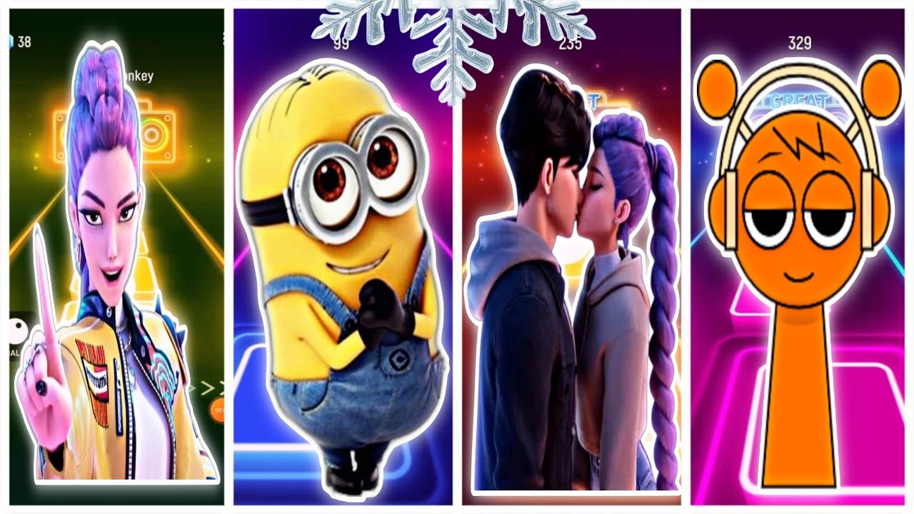 Tiles hop dansing. K-POP demon hunters VS minions VS Saja boys VS sprunki. Who is better? 