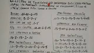 pronostic quinte +,quarte +, PMU gagnant du 17 Décembre 2021 départ à 13h50 hippodrome de Vincennes