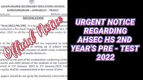 AHSEC HS 2nd Year Pre-Test 2022 related urgent notice | Official Notice regarding Class 12 Pre-Test
