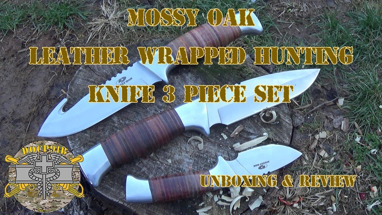 Mossy Oak Leather Wraped Hunting Knife 3 Piece Set - Unboxing & Review 