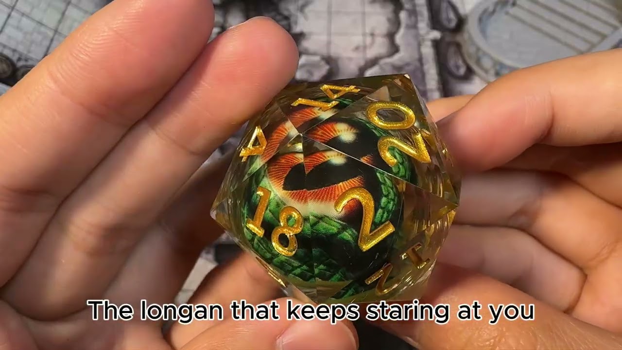 35mm Giant Green Dragon Eye Liquid Core Resin D20 Dice