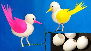 Sparrows out of egg shell craft - Egg shell craft ideas | Birds with egg shell | bird craft making