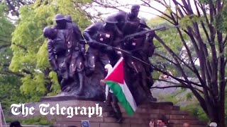 video: War memorial vandalised during Met Gala Gaza protest