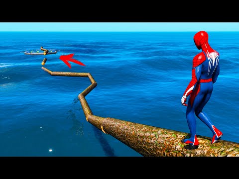 Superheroes Spiderman, Hulk and other Challenge UFO Parkour UFO through the sea !