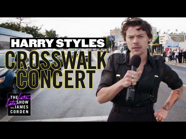 Harry Styles Performs a Crosswalk Concert class=