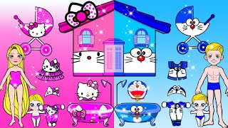 Trucos Y Manualidades Para Muñecas De Papel - Baño De Doraemon Azul Hello Kitty Rosa Barbie New Home