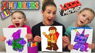 ALL MARKER CHALLENGE!!! Coloring 3 LEGO MOVIE Characters Edition!