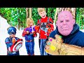Nerf Battle: Thanos Returns - Hero Kidz Avengers Pretend Play For Kids
