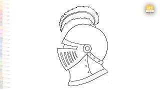 Medieval Knight Helmet Drawing Easy Outline Art How To Draw Medieval Knight Helmet Simply