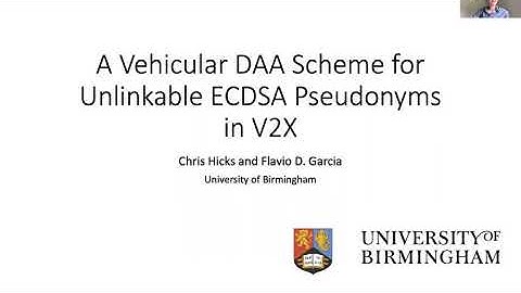 VDAA: A Vehicular DAA Scheme for ECDSA Pseudonyms in V2X. Chris Hicks Euro S&P 2020.