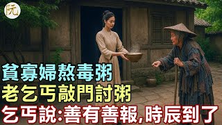 民間故事：貧寡婦熬毒粥，老乞丐敲門討粥，乞丐說：善有善報，時辰到了