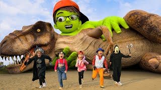 HulkNick Vs Dinosaur T-Rex Chase Rescue Friends | Scary Teacher 3D Dinosaur Funny Video In Real life