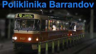 Tramvaje Praha - Poliklinika Barrandov - noční | 2022-2023