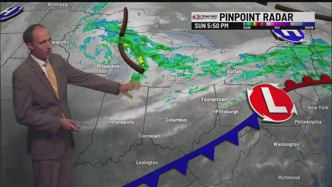 Cooler with shower chances Monday - YouTube