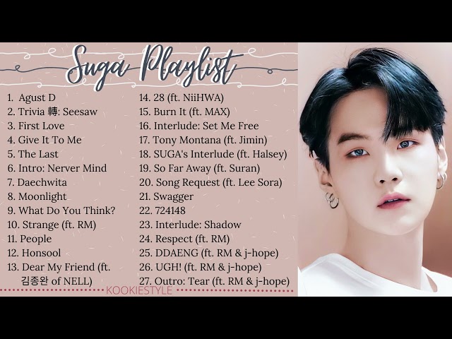 BTS Suga Playlist 2022 | Solo u0026 Cover songs class=