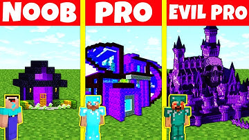 Minecraft Battle: NOOB vs PRO vs EVIL PRO: PORTAL HOUSE BUILD BASE CHALLENGE / Minecraft Animation