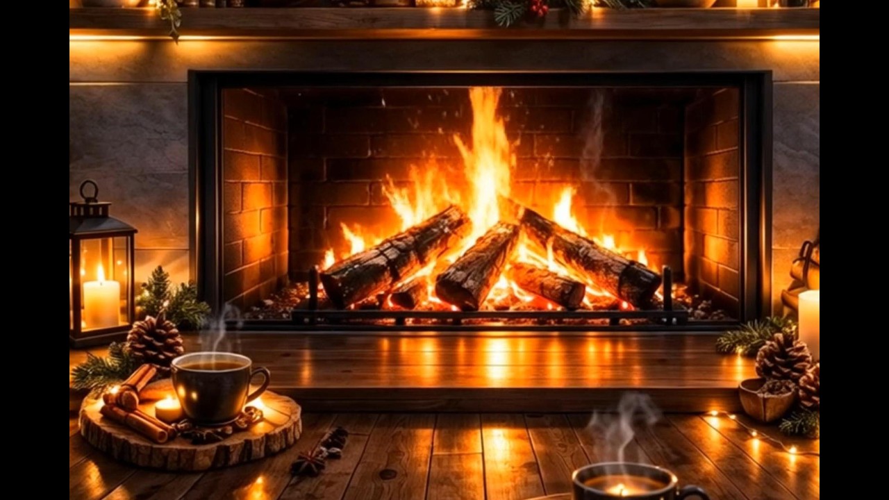 Cozy Fireplace Ambience 1 Hour ❄️ Soft Piano for Study, Relax & Sleep