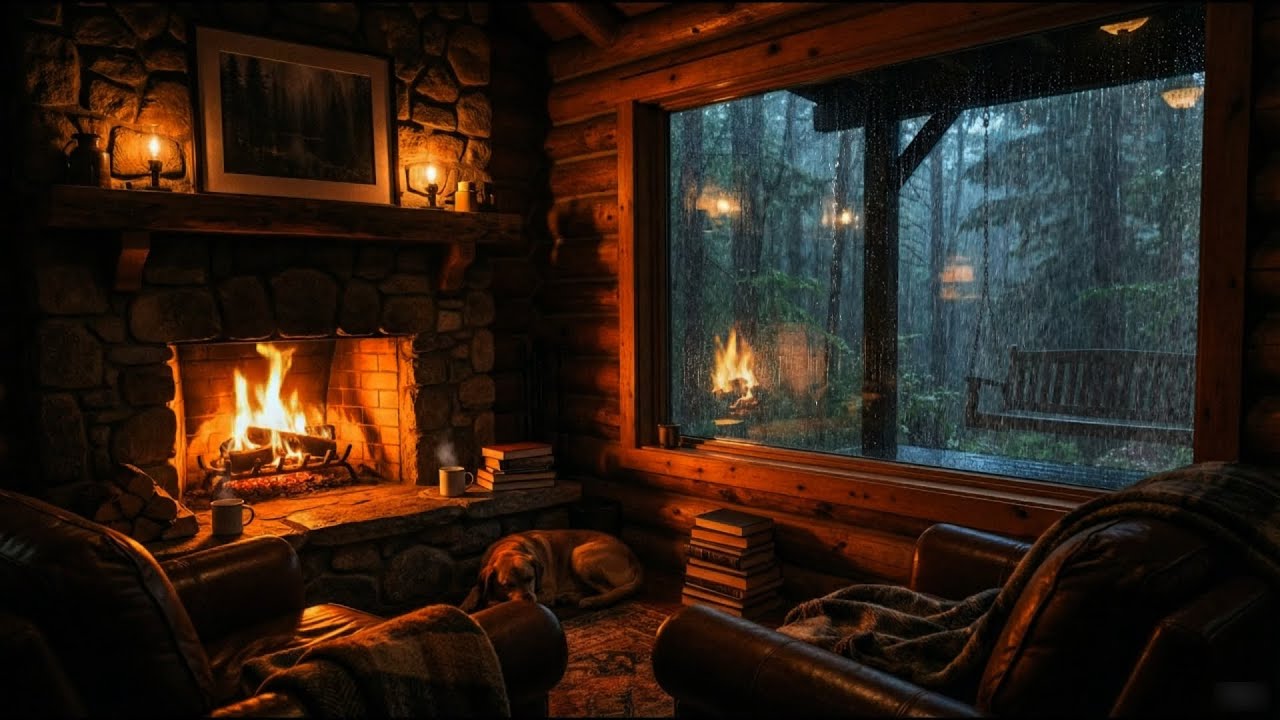 No Ads, Rain Sounds for Deep Sleep | Cozy Cabin with Fireplace ...