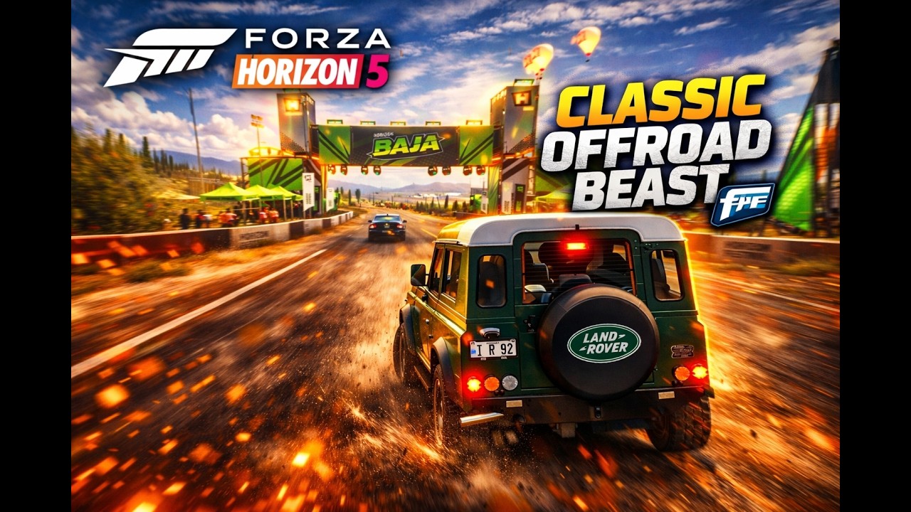 We are testing the legendary off-road vehicle Land Rover Defender 90 in races in the game fh5