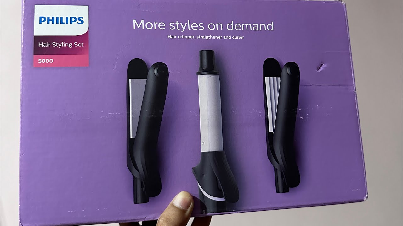 RS 2435/- Philips Black & Purple Hair Styling Set BHH816/00 with Hair Crimper-Straightener & Curler