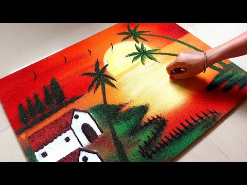 Nature Poster Rangoli Designs For Diwali | Scenery Rangoli | 3 D Nature Rangoli | निसर्ग रांगोळी