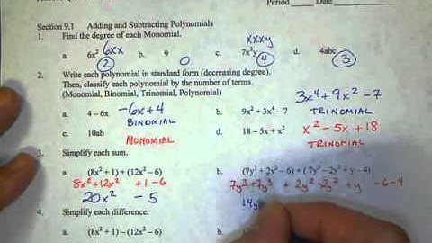 Algebra I - McDonell 9.1 - 9.3 Practice Quiz Part 1