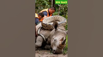 Rescue operators trying to remove python from rhino #animals #rhino #viralshort #python #ai #shorts